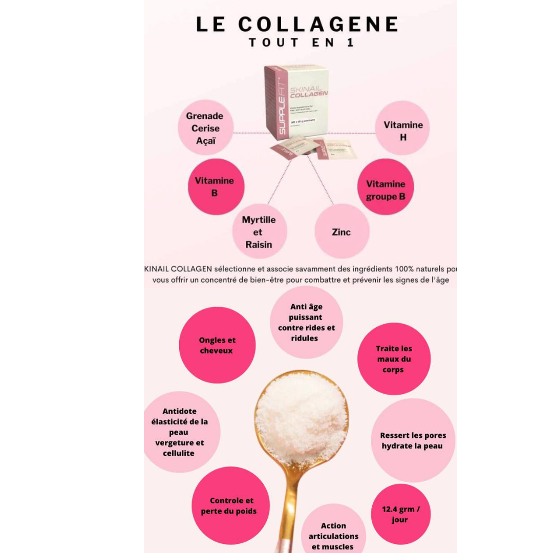 SKINAIL COLLAGEN - Solution révolutionnaire pour une Peau sans imperfection, Radieuse et Uniforme, des Cheveux Brillants et des Ongles Forts (630g)