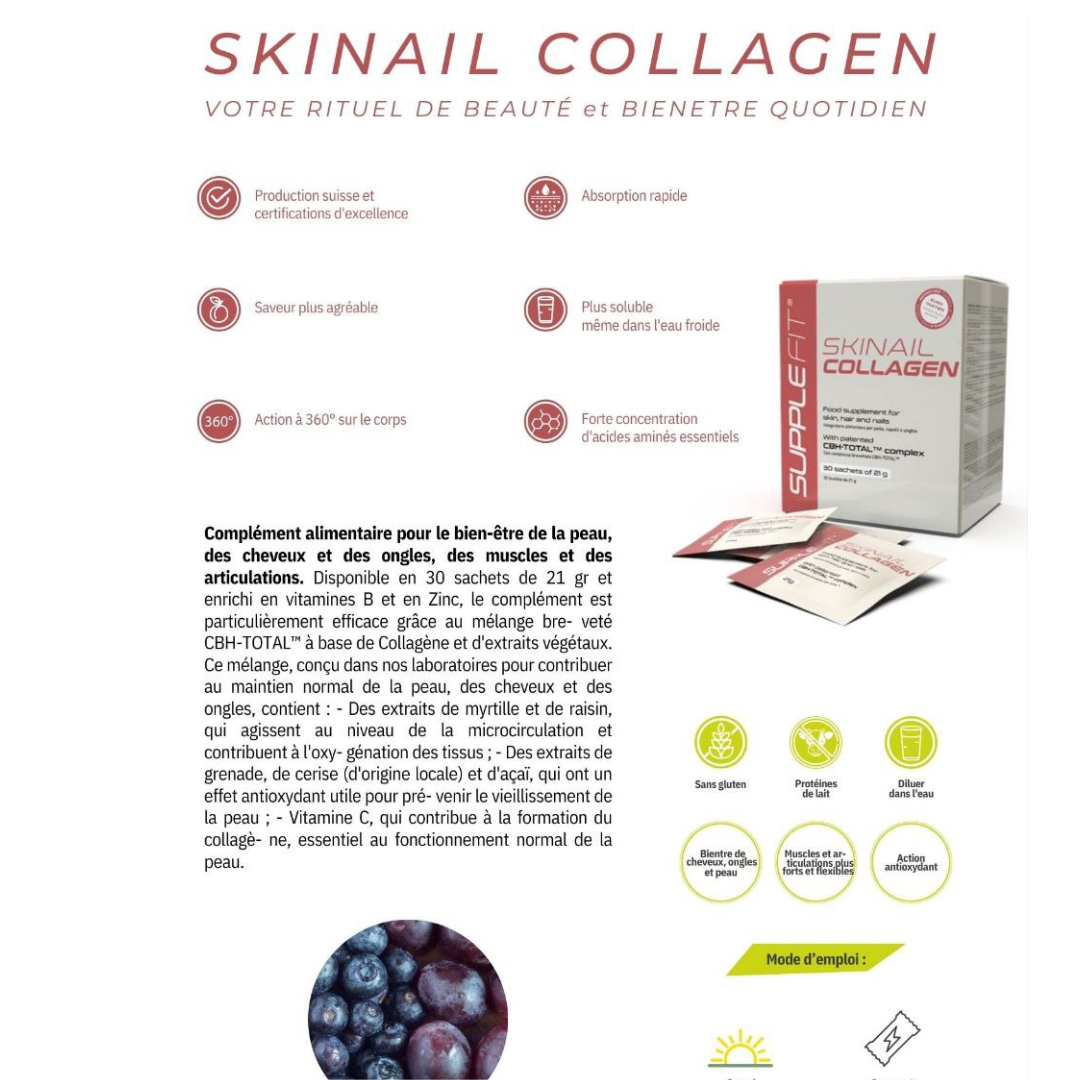 SKINAIL COLLAGEN - Solution révolutionnaire pour une Peau sans imperfection, Radieuse et Uniforme, des Cheveux Brillants et des Ongles Forts (630g)